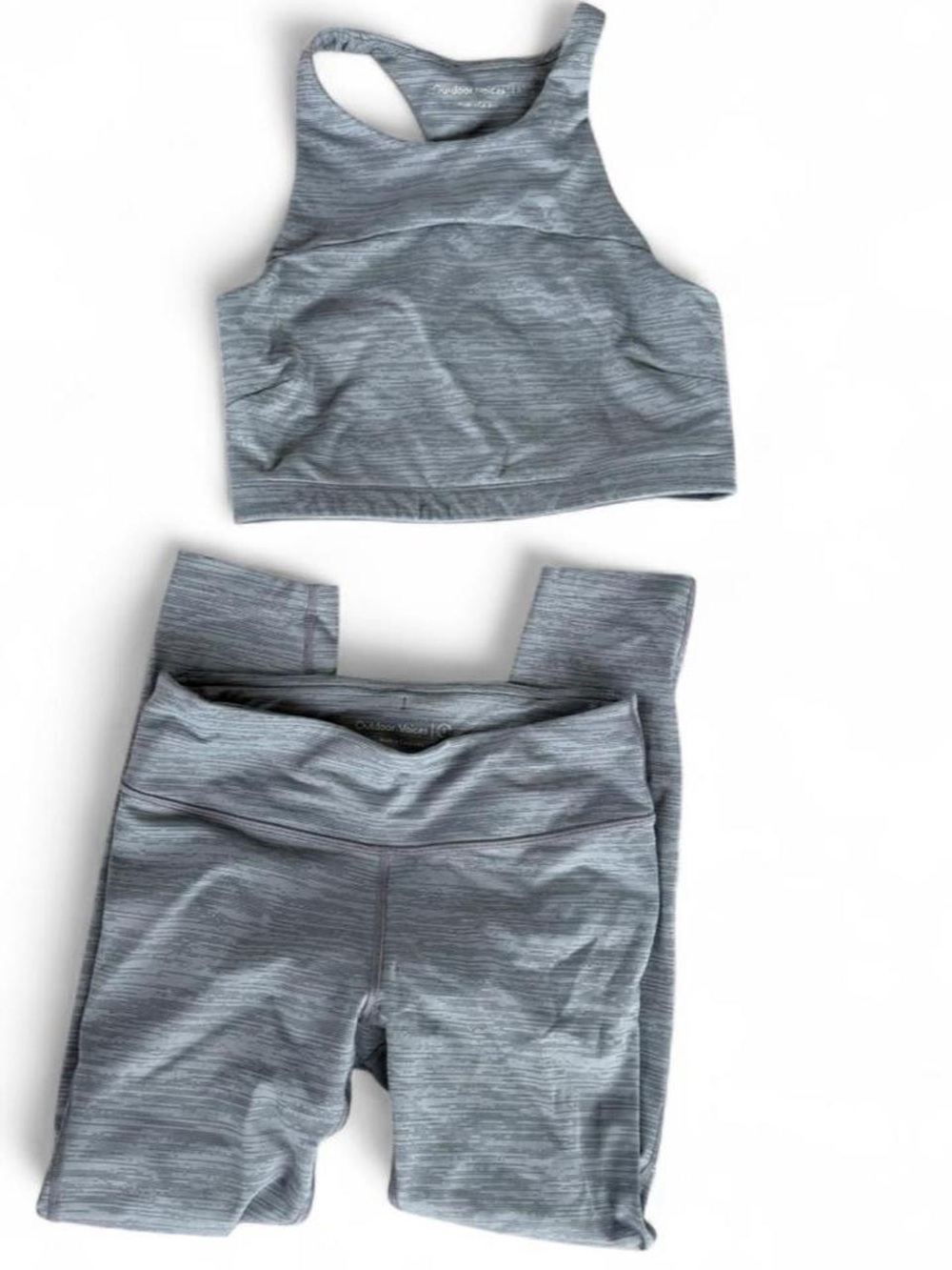 Outdoor Voices Heather Grey Blue Leggings and Crop Top Set S Small